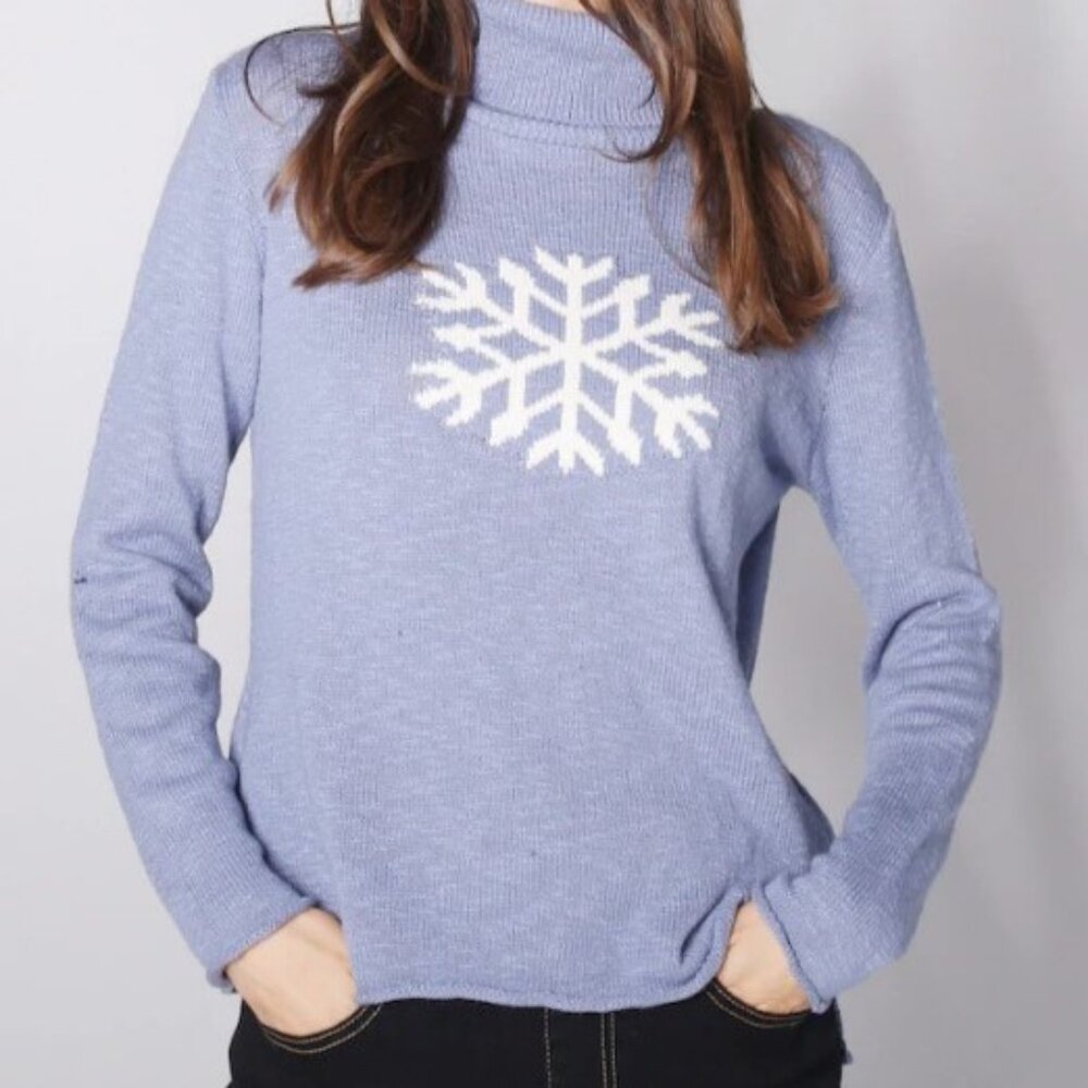 Cotton Country by Parkhurst Snow Day Turtle Neck Sweater in Grey Blue